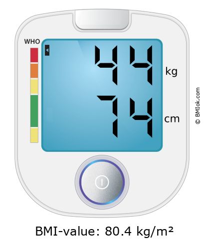 BMI 44 kg and 74 cm on the BMI calculator
