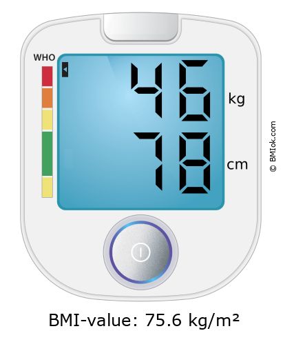 BMI 46 kg and 78 cm on the BMI calculator