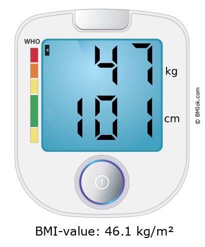 BMI 47 kg and 101 cm on the BMI calculator