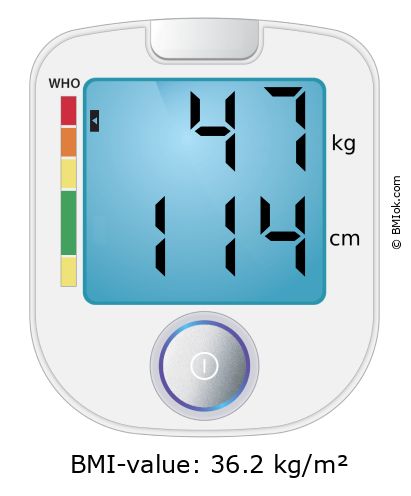BMI 47 kg and 114 cm on the BMI calculator