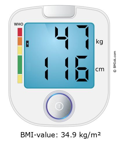 BMI 47 kg and 116 cm on the BMI calculator