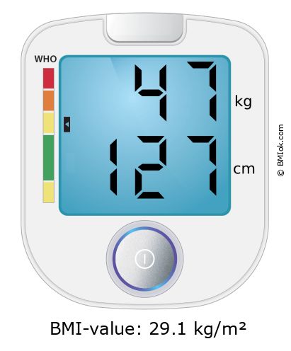 BMI 47 kg and 127 cm on the BMI calculator