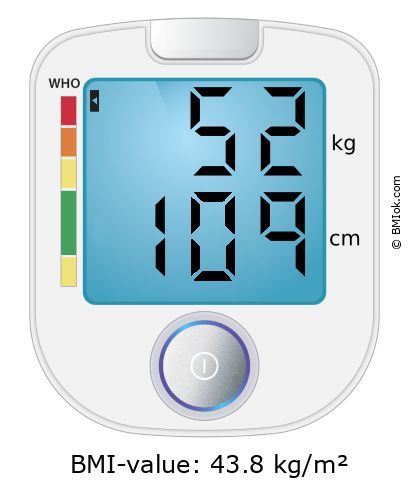BMI 52 kg and 109 cm on the BMI calculator