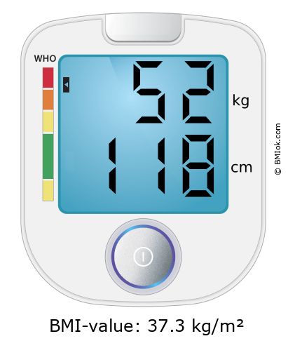 BMI 52 kg and 118 cm on the BMI calculator