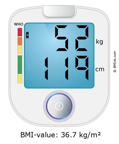 BMI 52 kg and 119 cm on the BMI calculator