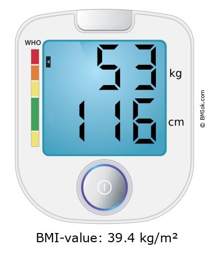 BMI 53 kg and 116 cm on the BMI calculator