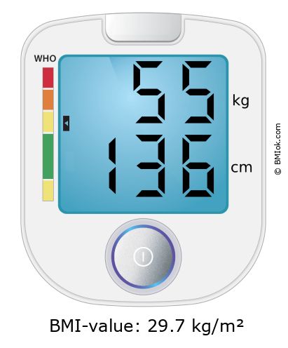 BMI 55 kg and 136 cm on the BMI calculator