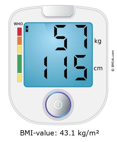 BMI 57 kg and 115 cm on the BMI calculator
