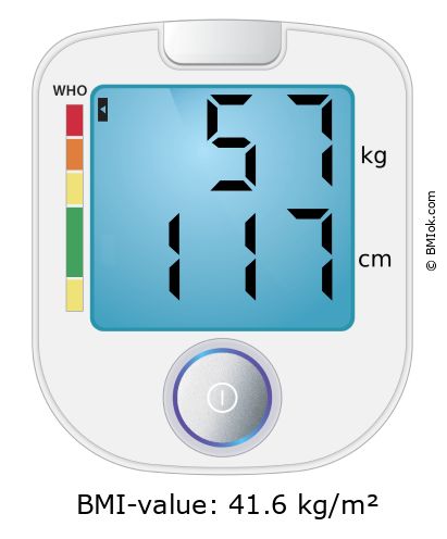 BMI 57 kg and 117 cm on the BMI calculator