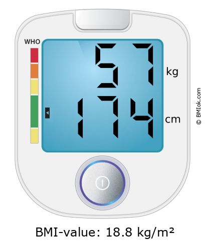 BMI 57 kg and 174 cm on the BMI calculator