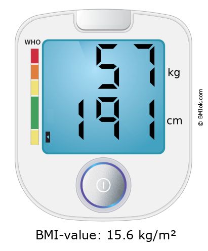 BMI 57 kg and 191 cm on the BMI calculator