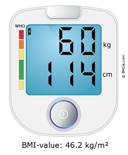 BMI 60 kg and 114 cm on the BMI calculator