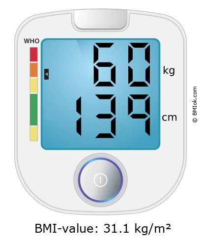 BMI 60 kg and 139 cm on the BMI calculator