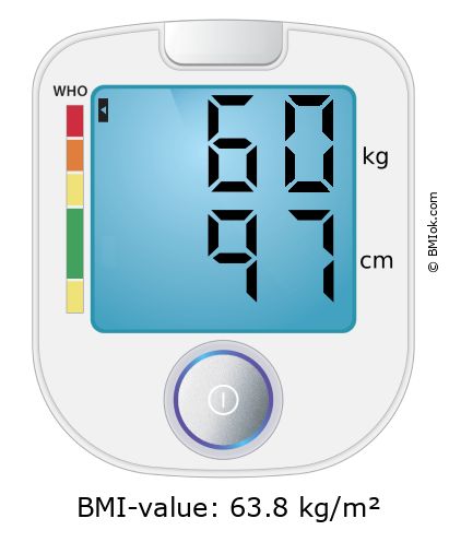 BMI 60 kg and 97 cm on the BMI calculator
