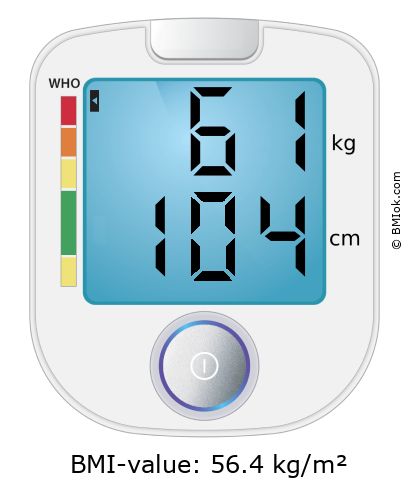 BMI 61 kg and 104 cm on the BMI calculator