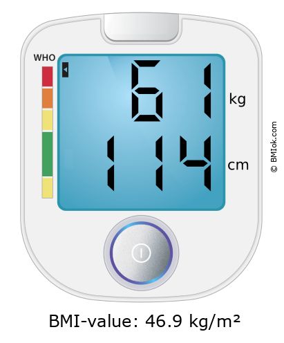 BMI 61 kg and 114 cm on the BMI calculator