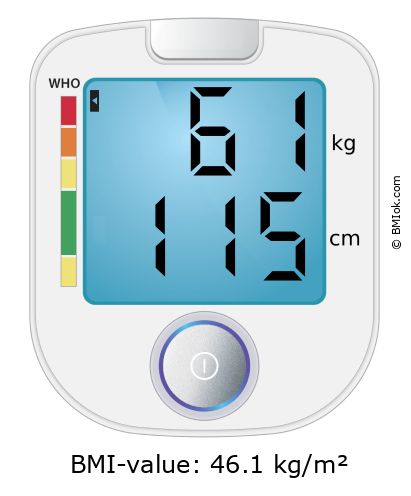 BMI 61 kg and 115 cm on the BMI calculator