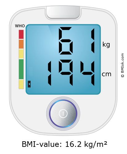 BMI 61 kg and 194 cm on the BMI calculator