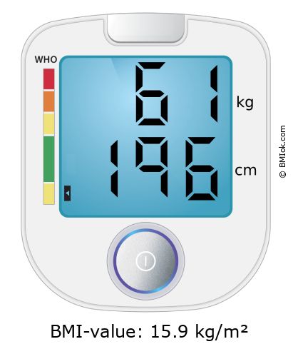 BMI 61 kg and 196 cm on the BMI calculator