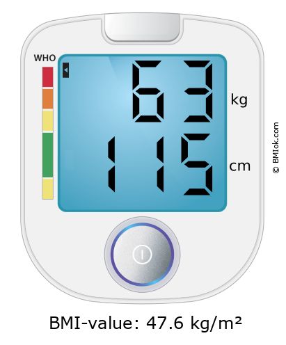 BMI 63 kg and 115 cm on the BMI calculator