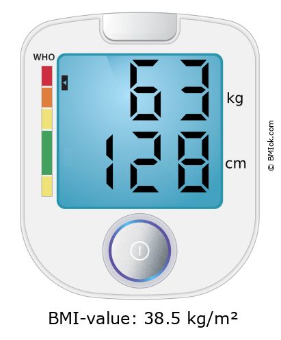 BMI 63 kg and 128 cm on the BMI calculator