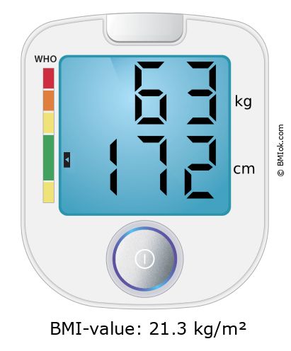 BMI 63 kg and 172 cm on the BMI calculator