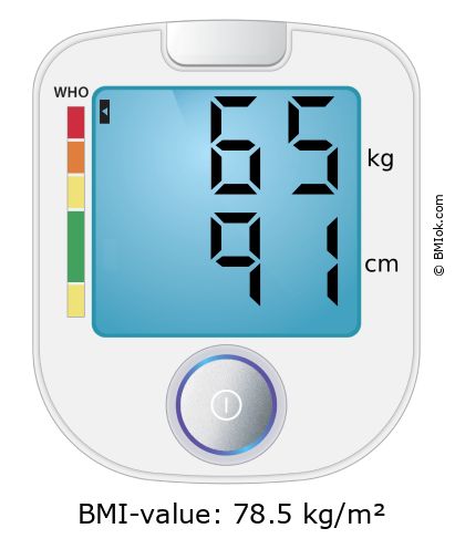 BMI 65 kg and 91 cm on the BMI calculator