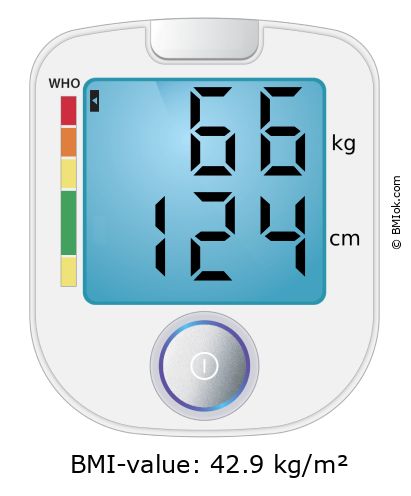 BMI 66 kg and 124 cm on the BMI calculator