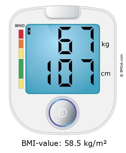 BMI 67 kg and 107 cm on the BMI calculator