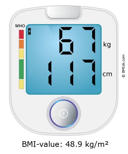 BMI 67 kg and 117 cm on the BMI calculator