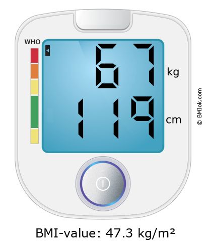 BMI 67 kg and 119 cm on the BMI calculator
