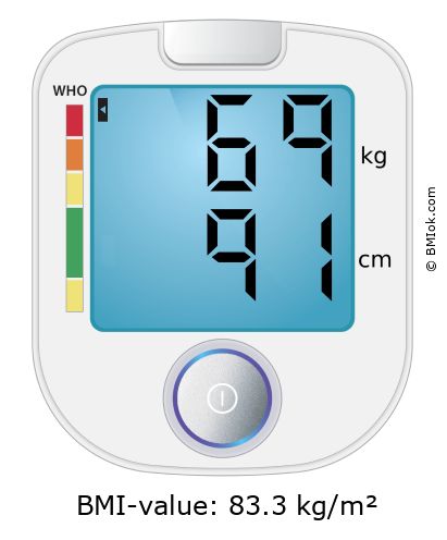 BMI 69 kg and 91 cm on the BMI calculator