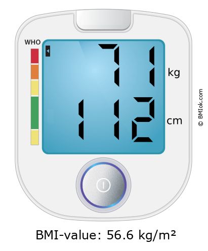 BMI 71 kg and 112 cm on the BMI calculator