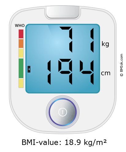 BMI 71 kg and 194 cm on the BMI calculator