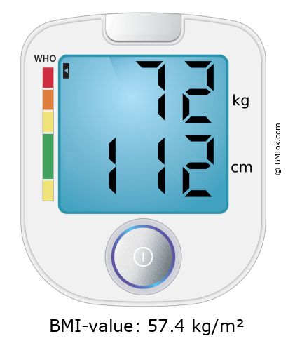 BMI 72 kg and 112 cm on the BMI calculator