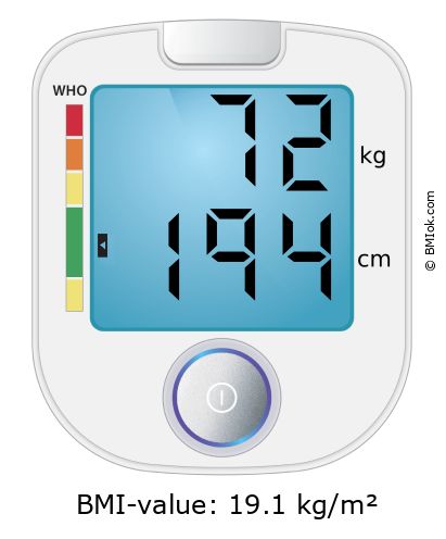 BMI 72 kg and 194 cm on the BMI calculator