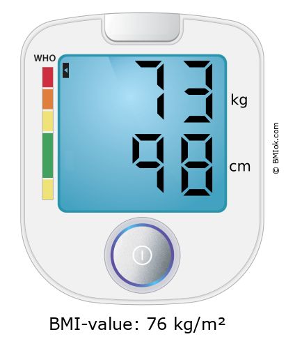 BMI 73 kg and 98 cm on the BMI calculator