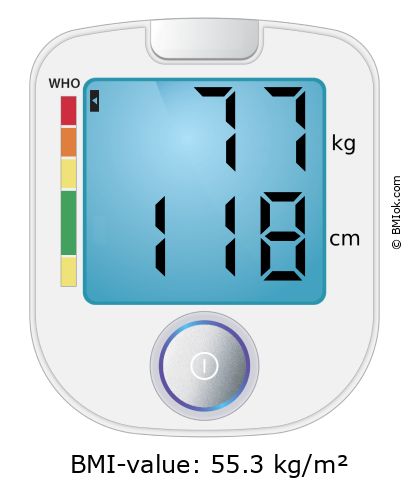 BMI 77 kg and 118 cm on the BMI calculator