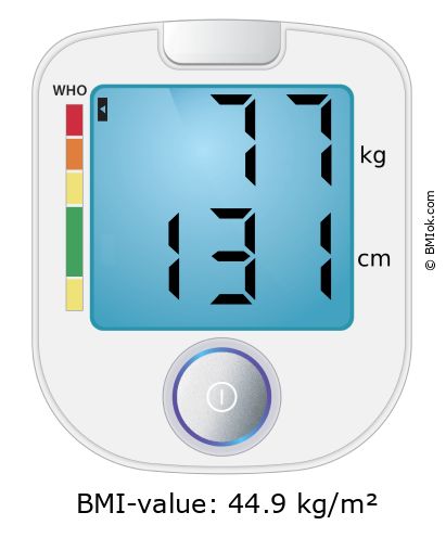 BMI 77 kg and 131 cm on the BMI calculator
