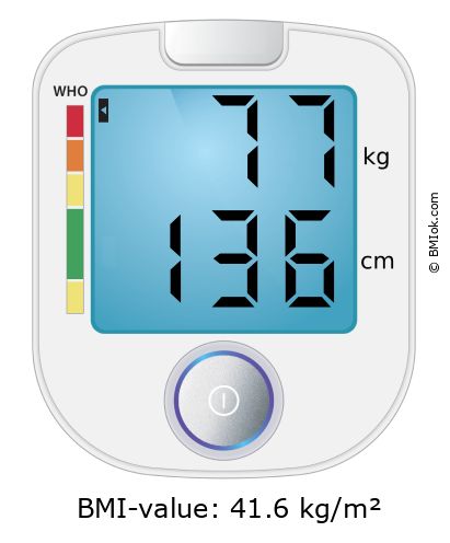 BMI 77 kg and 136 cm on the BMI calculator