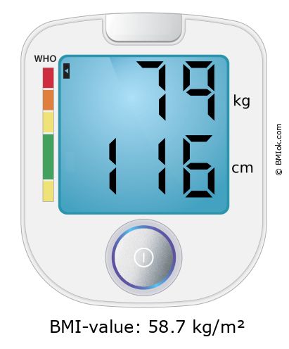 BMI 79 kg and 116 cm on the BMI calculator