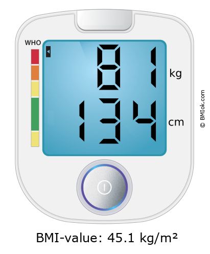 BMI 81 kg and 134 cm on the BMI calculator