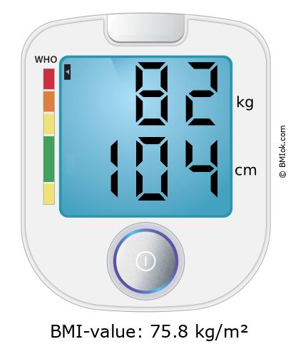 BMI 82 kg and 104 cm on the BMI calculator