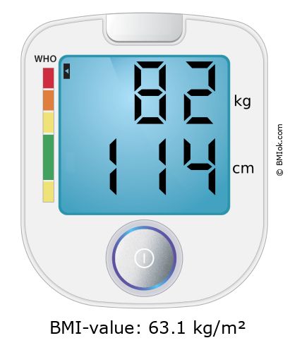 BMI 82 kg and 114 cm on the BMI calculator