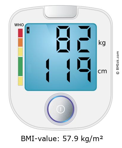 BMI 82 kg and 119 cm on the BMI calculator