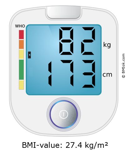 BMI 82 kg and 173 cm on the BMI calculator
