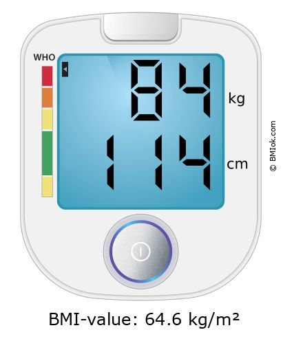 BMI 84 kg and 114 cm on the BMI calculator