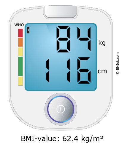 BMI 84 kg and 116 cm on the BMI calculator