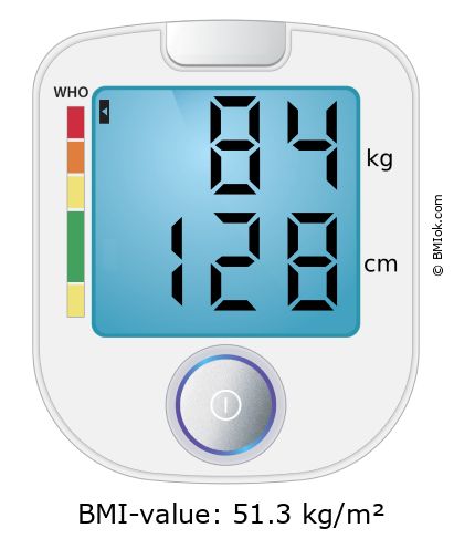 BMI 84 kg and 128 cm on the BMI calculator