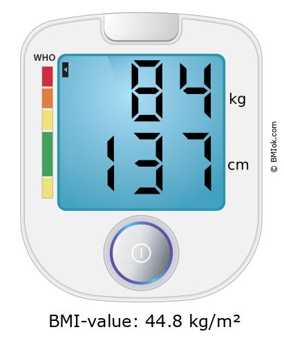 BMI 84 kg and 137 cm on the BMI calculator